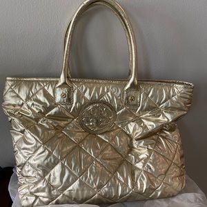 Tory Burch puffy quilted gold tote